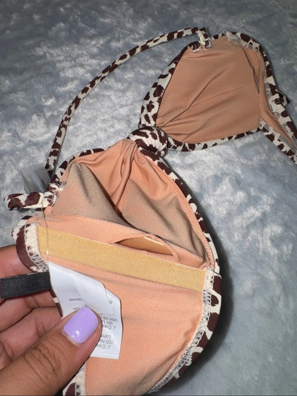 J. Crew Cream and Brown Leopard Knot Bikini Top